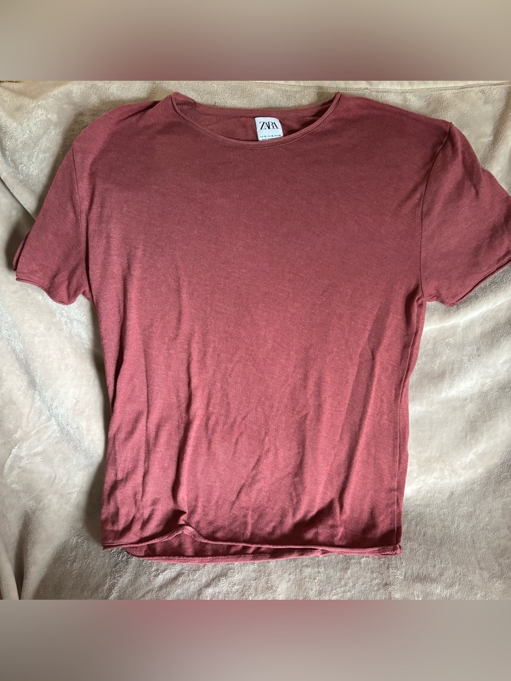 ZARA Women’s Casual Short-Sleeve muted rose Basic Top Blouse XL
